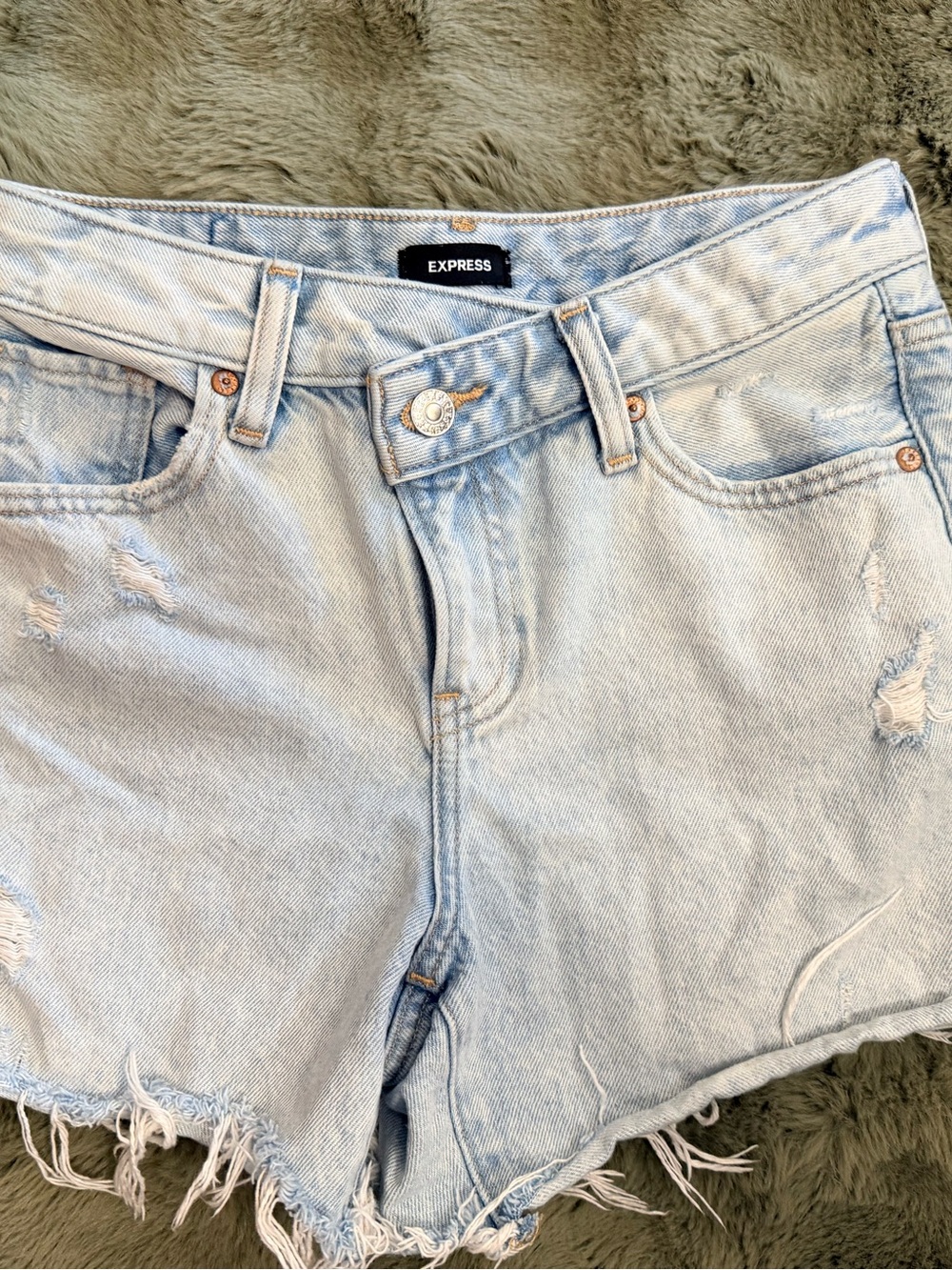 Express Light Wash Boyfriend Midi Denim Shorts